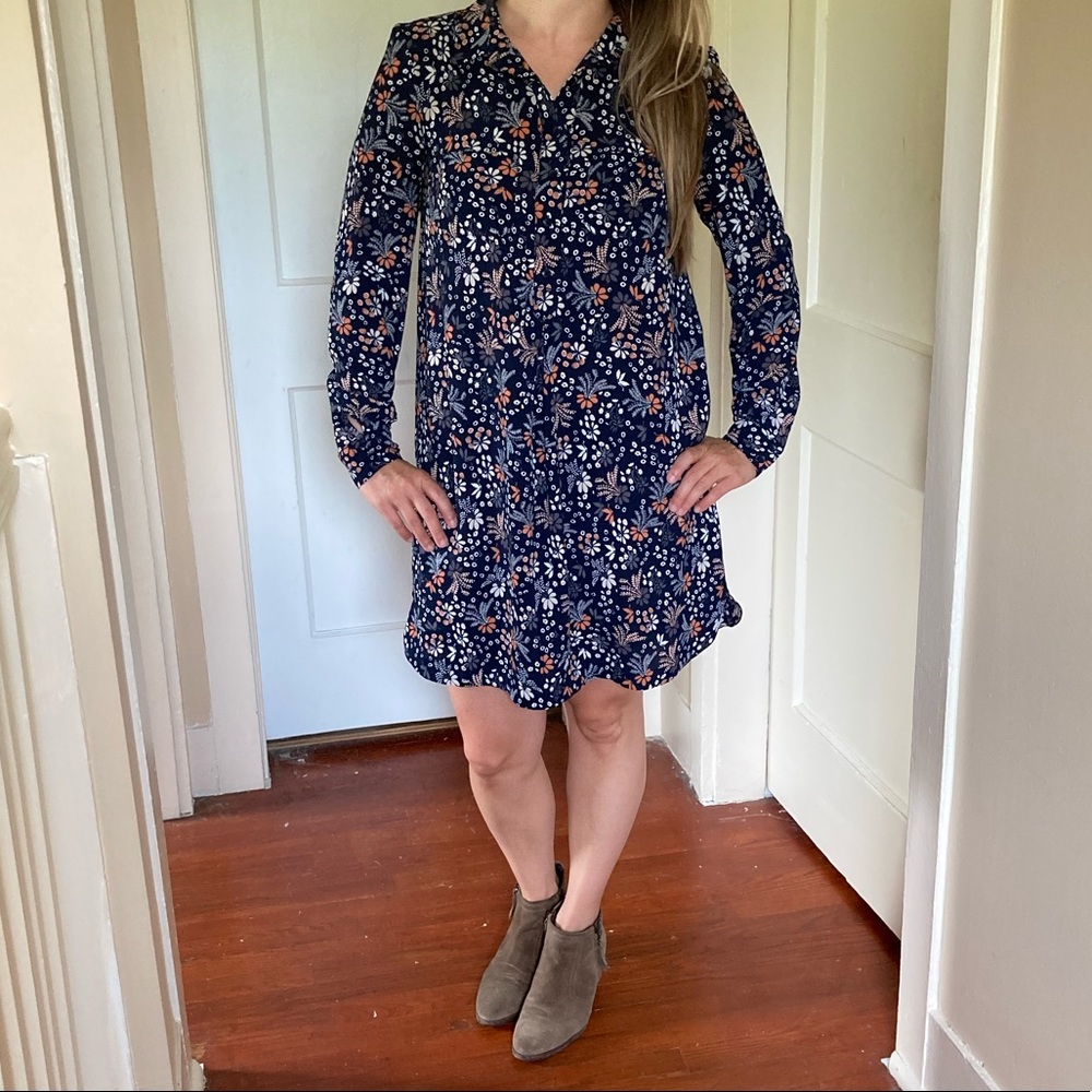 BLue c&e Floral Crepe Long-sleeved Dress -…